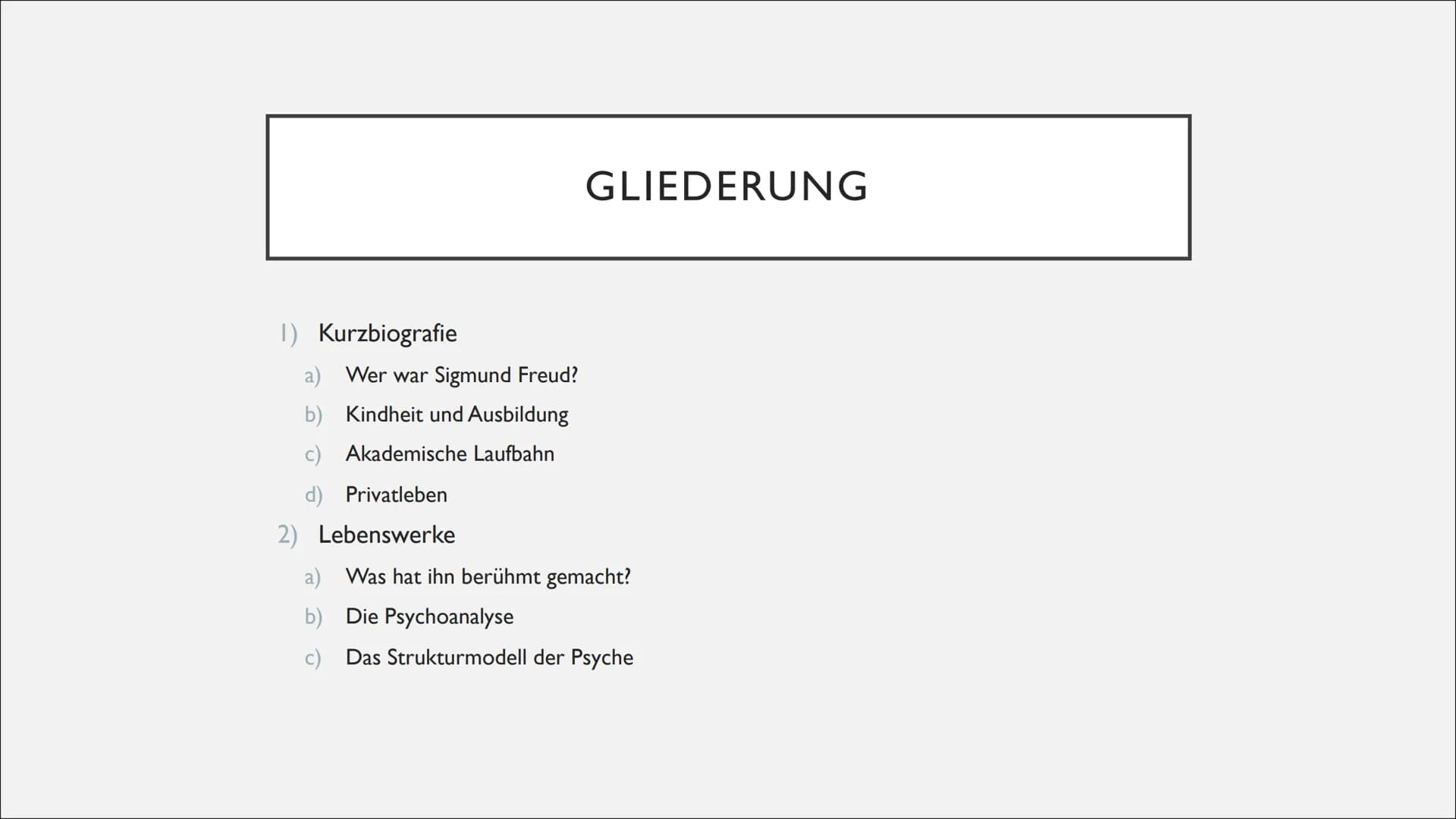 SIGMUND FREUD
Eine Präsentation von Luzie und Leonie T. 1) Kurzbiografie
a) Wer war Sigmund Freud?
b) Kindheit und Ausbildung
c) Akademische