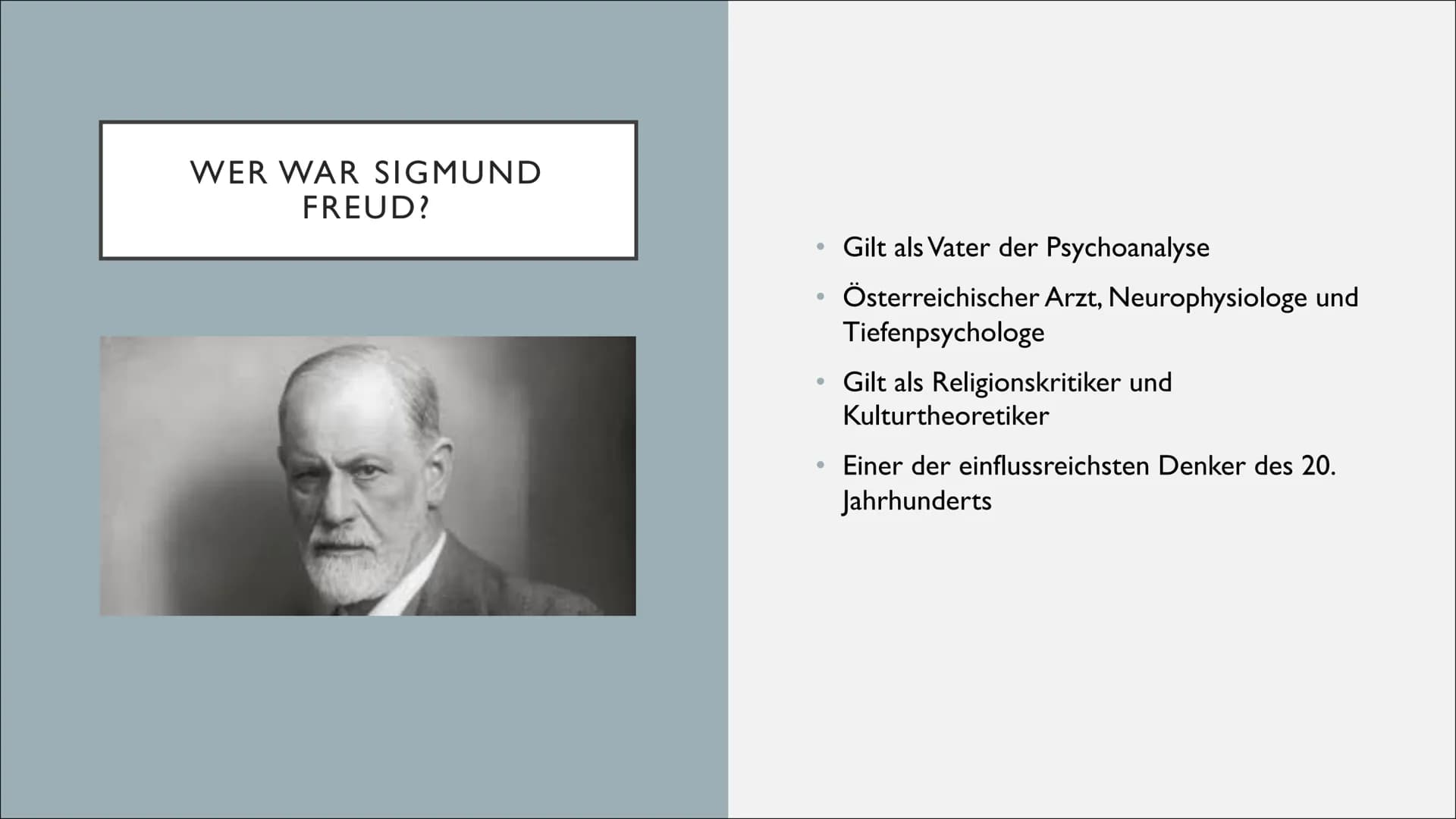 SIGMUND FREUD
Eine Präsentation von Luzie und Leonie T. 1) Kurzbiografie
a) Wer war Sigmund Freud?
b) Kindheit und Ausbildung
c) Akademische