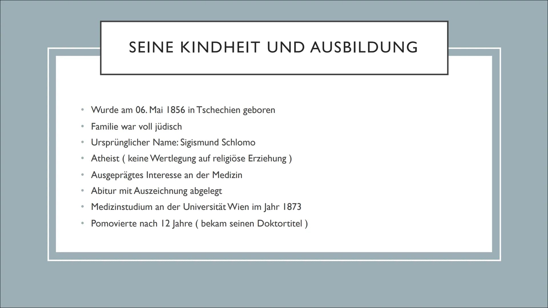 SIGMUND FREUD
Eine Präsentation von Luzie und Leonie T. 1) Kurzbiografie
a) Wer war Sigmund Freud?
b) Kindheit und Ausbildung
c) Akademische
