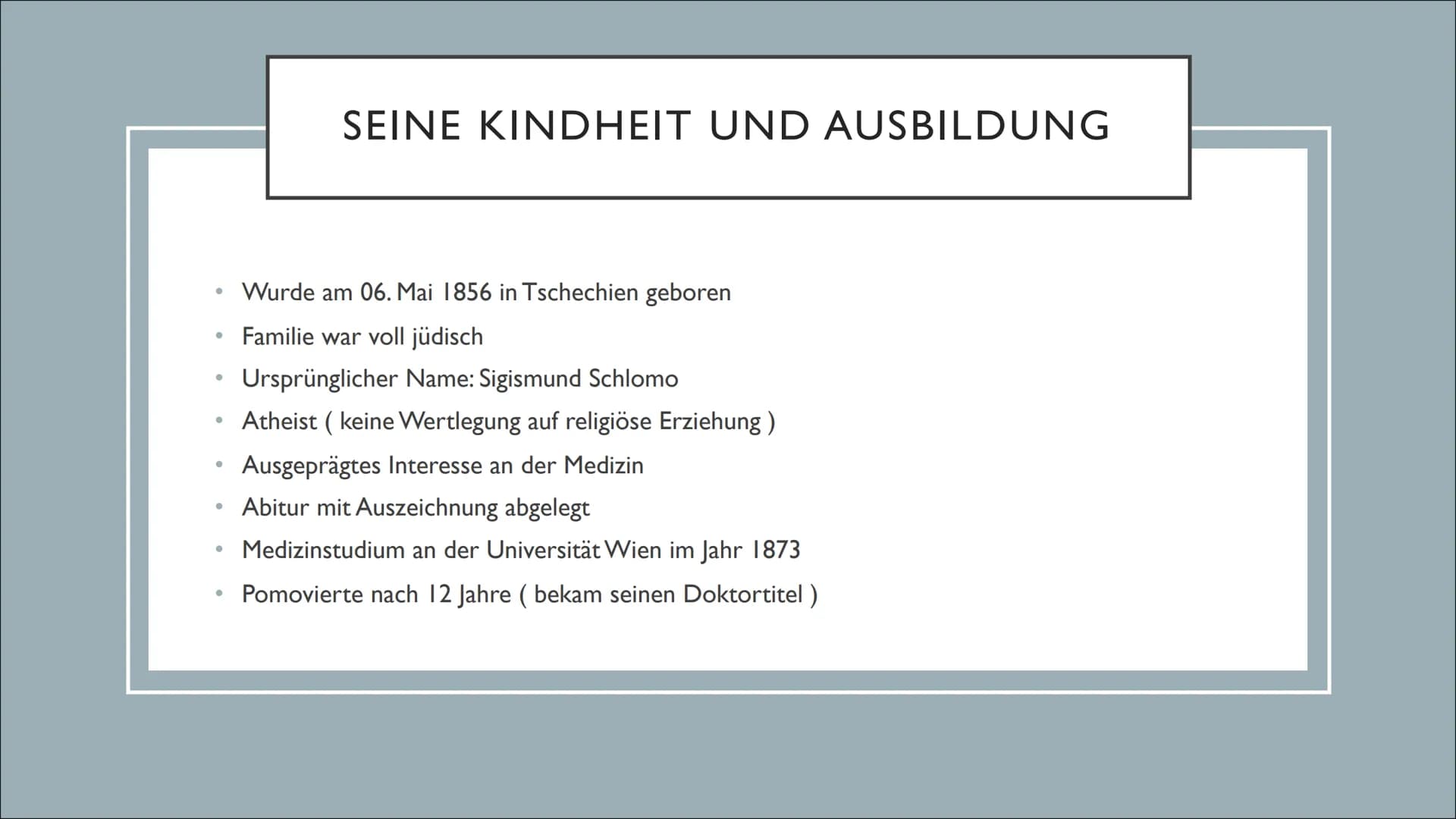 SIGMUND FREUD
Eine Präsentation von Luzie und Leonie T. 1) Kurzbiografie
a) Wer war Sigmund Freud?
b) Kindheit und Ausbildung
c) Akademische