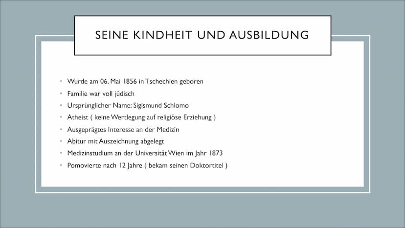 SIGMUND FREUD
Eine Präsentation von Luzie und Leonie T. 1) Kurzbiografie
a) Wer war Sigmund Freud?
b) Kindheit und Ausbildung
c) Akademische