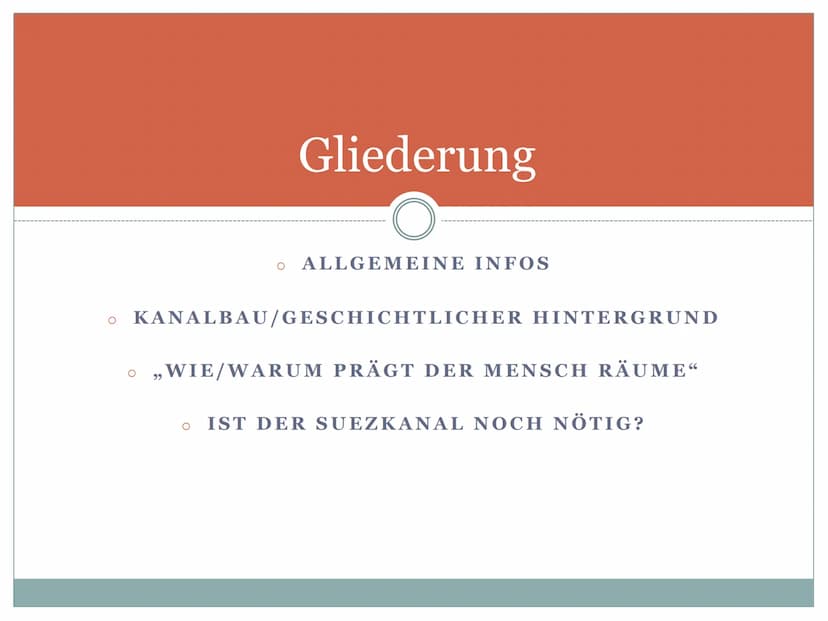 Der Suezkanal
Wie und warum prägt der Mensch Räume?
1. Allgemeine Informationen
Schifffahrtskanal zwischen Port Said und Port Taufiq (Ägypte