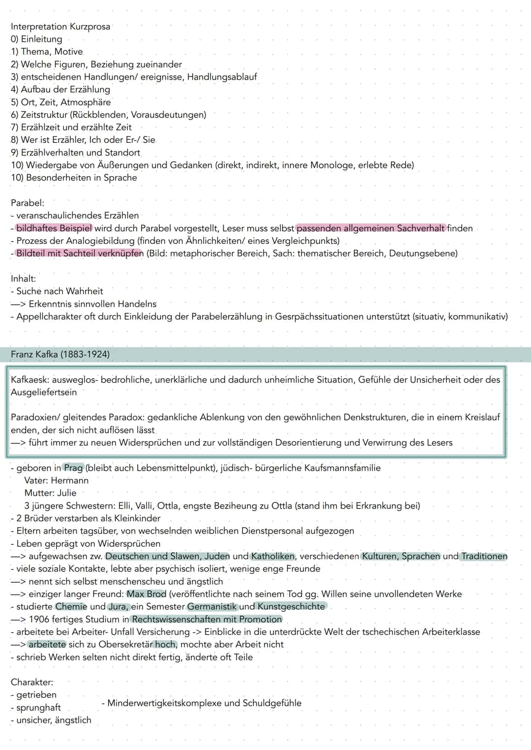 Interpretation Kurzprosa
O) Einleitung
1) Thema, Motive.
2) Welche Figuren, Beziehung zueinander
3) entscheidenen Handlungen/ ereignisse, Ha