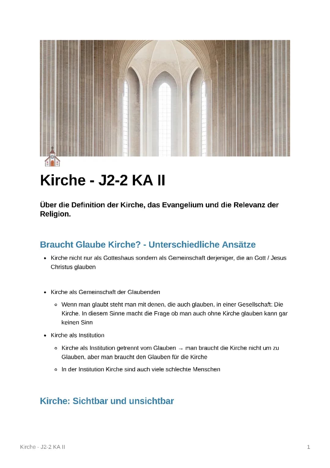 Kirche - Ursprung und Heute