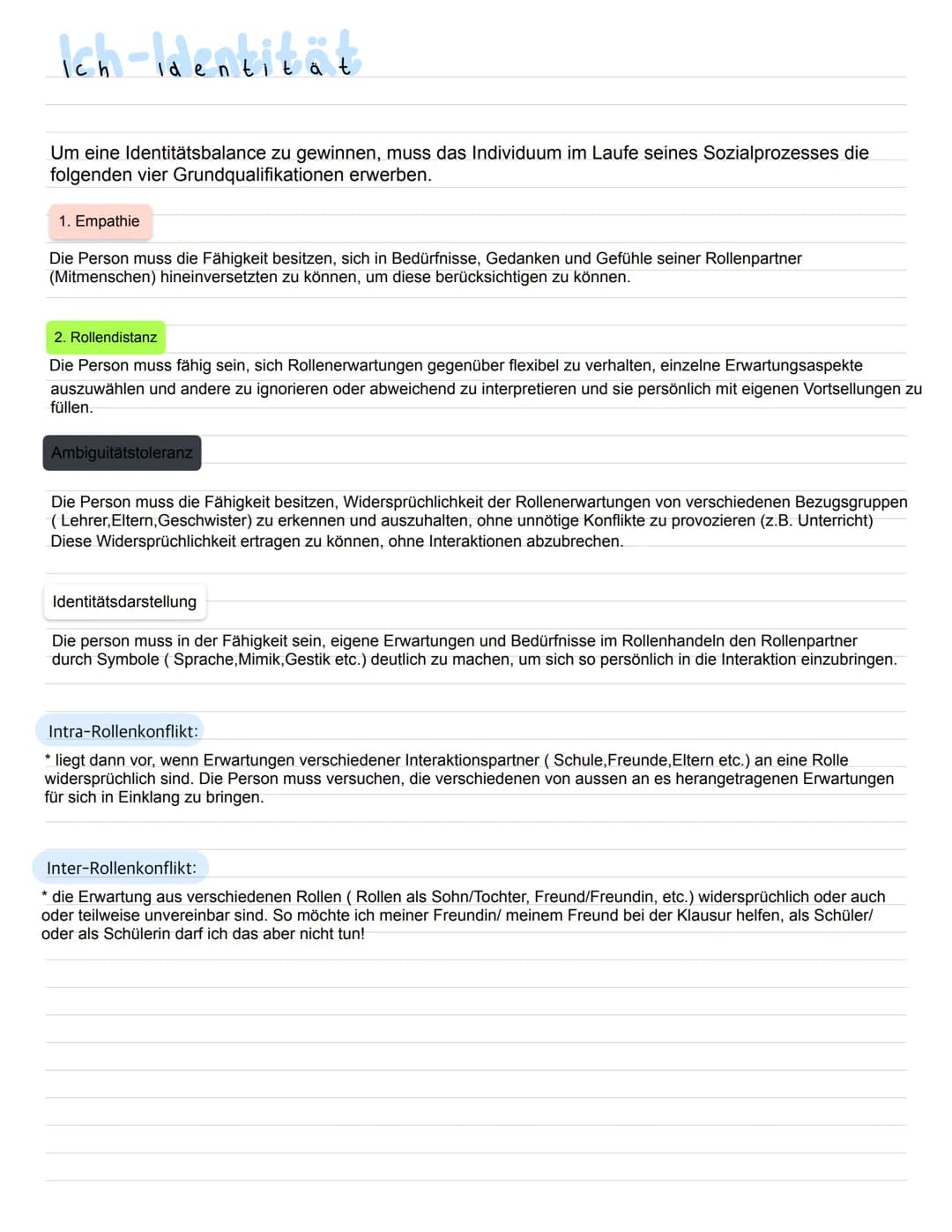 Ich-Identität
Um eine Identitätsbalance zu gewinnen, muss das Individuum im Laufe seines Sozialprozesses die
folgenden vier Grundqualifikati