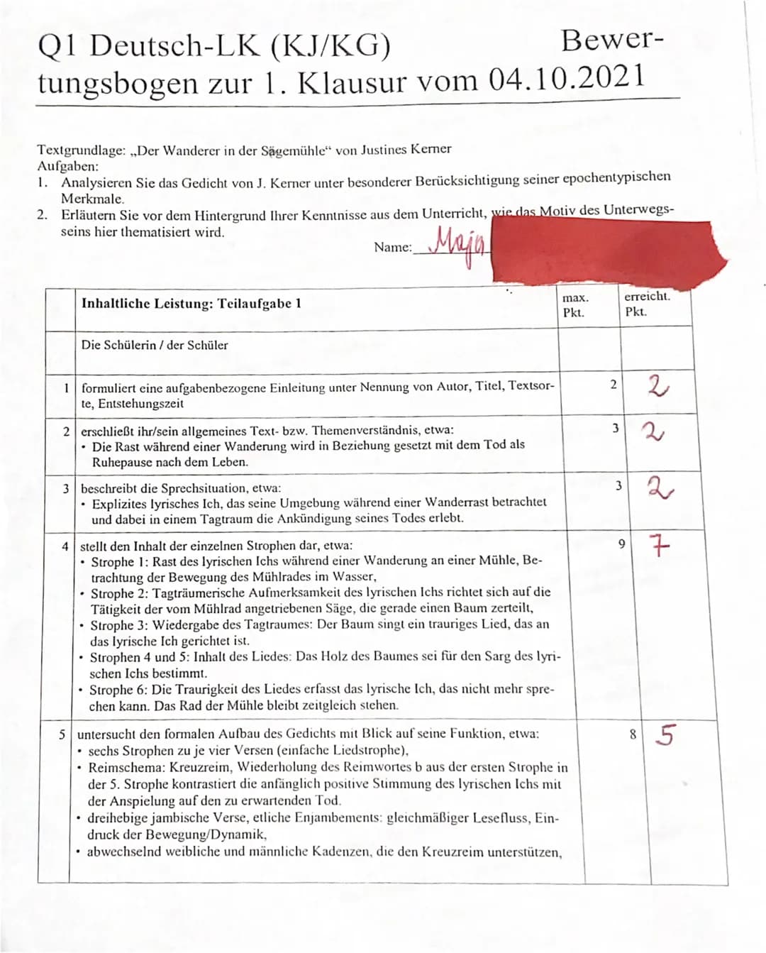 Q1 LK Deutsch (KG/KJ)
Thema: ,,Unterwegs sein"- Lyrik vom Barock bis zur Gegenwart
Aufgaben:
1. Analysieren Sie das Gedicht von Justinus Ker