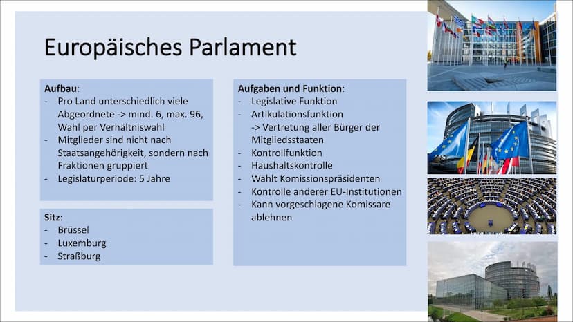 politische Institutionen
der EU Gliederung
• Europäisches Parlament
●
• Europäischer Rat
●
• Rat der Europäischen Union
Europäischer Gericht
