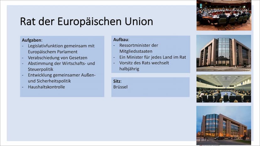 politische Institutionen
der EU Gliederung
• Europäisches Parlament
●
• Europäischer Rat
●
• Rat der Europäischen Union
Europäischer Gericht