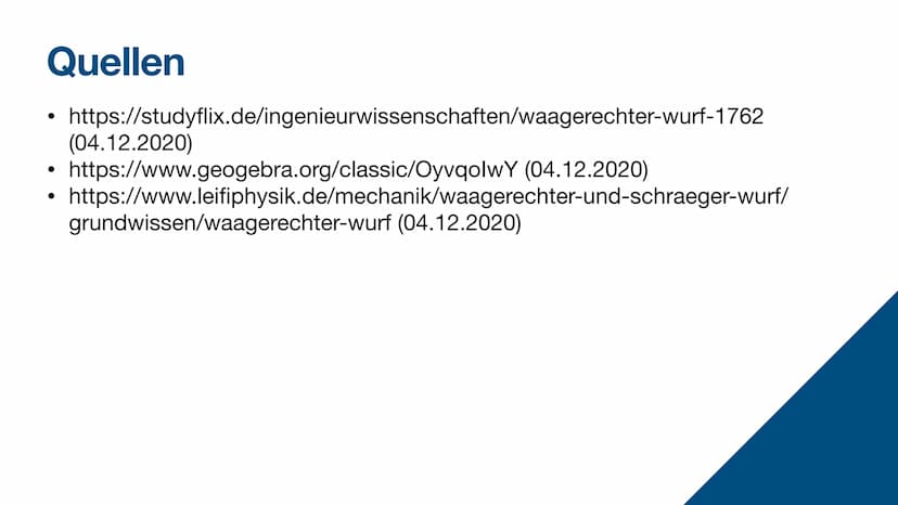 Der waagerechte Wurf
Physik Gliederung
Der waagerechte Wurf
●
●
●
●
●
Beispiele
Simulation
Gleichungen & Herleitungen
Aufgabe
Quellen Der wa