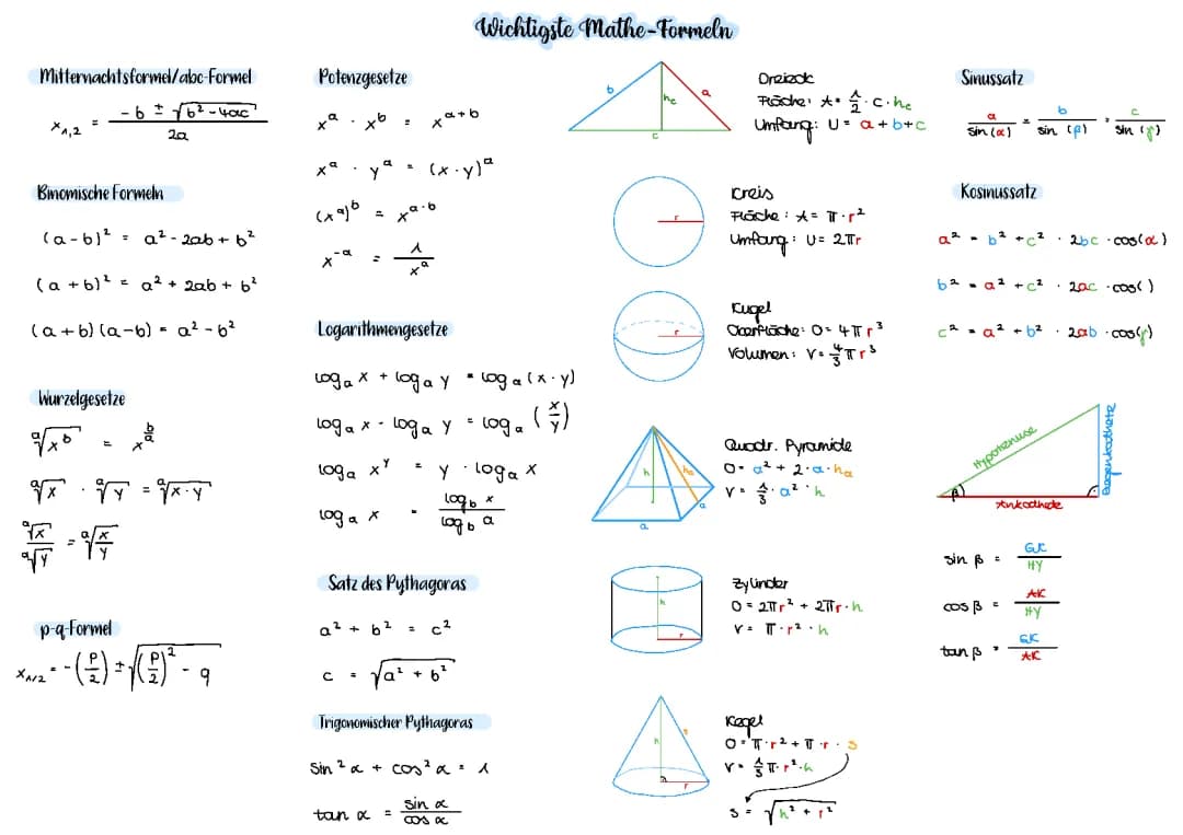 Wichtigste Mathe-Formeln