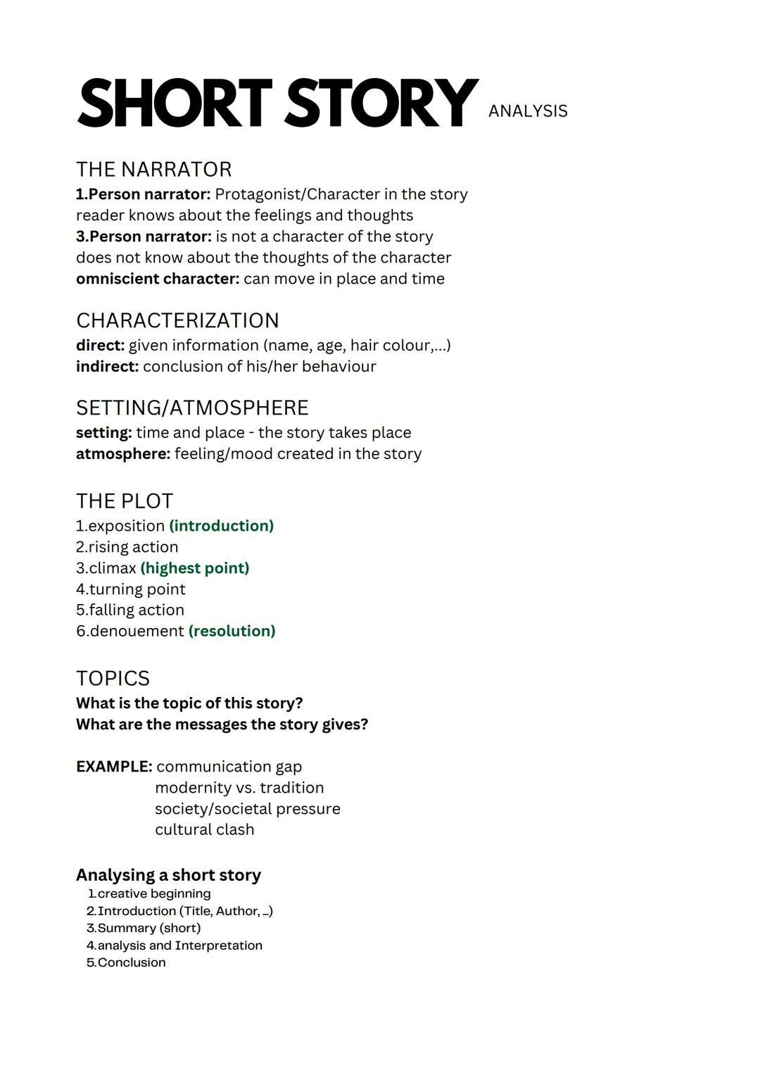 # SHORT STORY ANALYSIS

THE NARRATOR

1.Person narrator: Protagonist/Character in the story
reader knows about the feelings and thoughts

3.