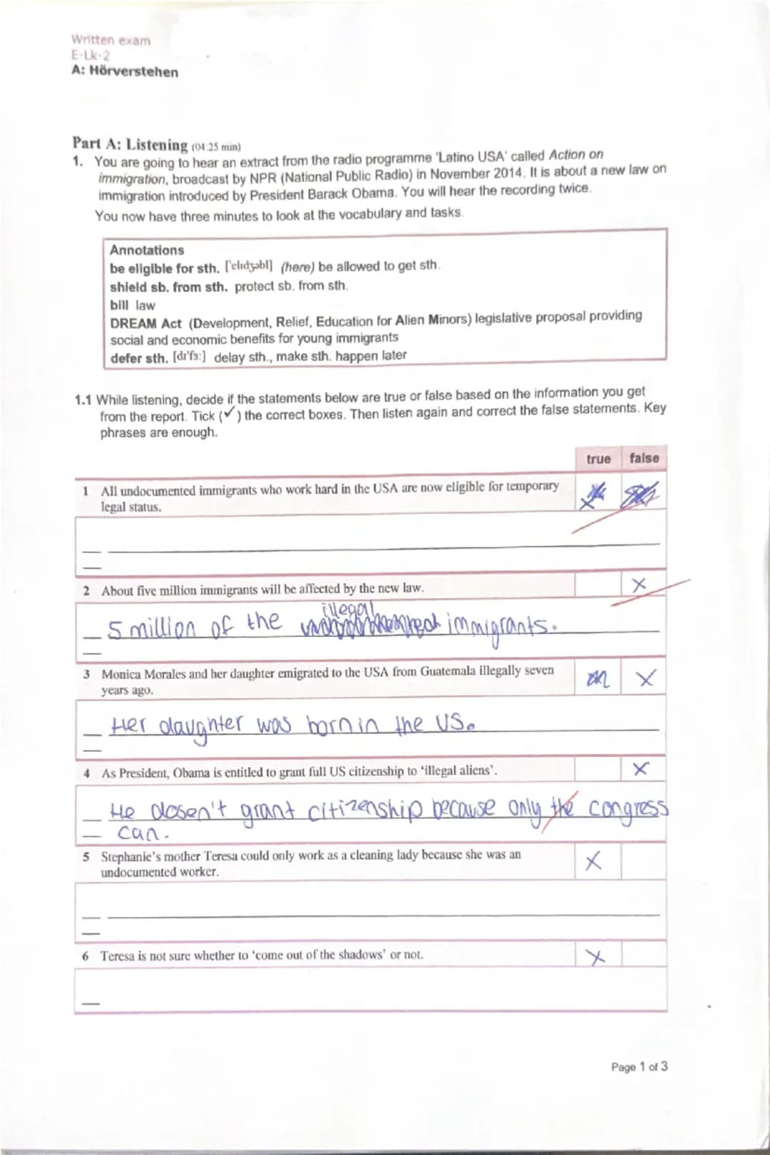 Written exam
E-Lk-2
A: Hörverstehen
Part A: Listening (04:25 min)
1. You are going to hear an extract from the radio programme 'Latino USA' 