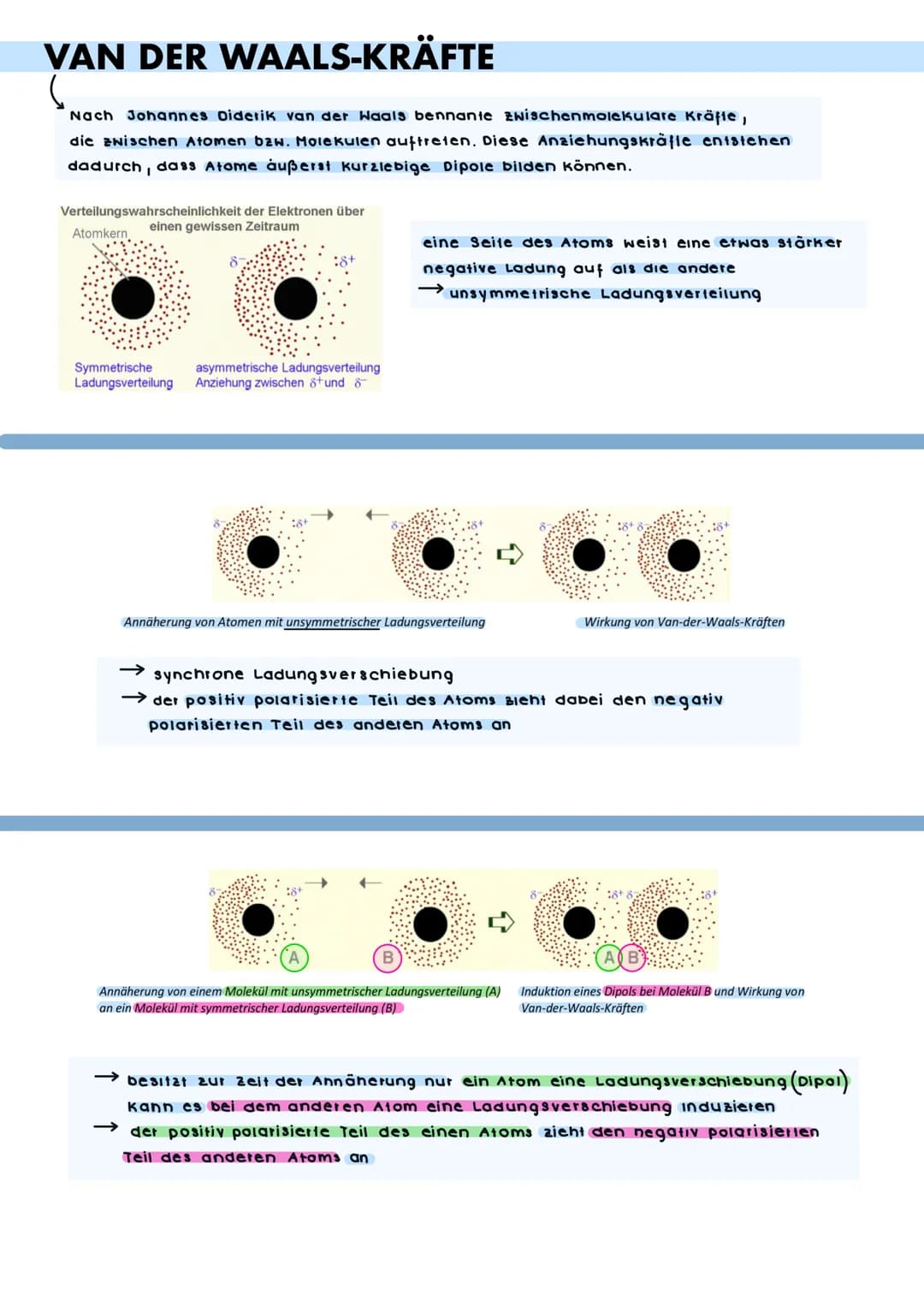 VAN DER WAALS-KRÄFTE
(
Nach Johannes Diderik van der Waals bennante zwischenmolekulare Kräfte,
die zwischen Atomen bzw. Molekulen auftreten.