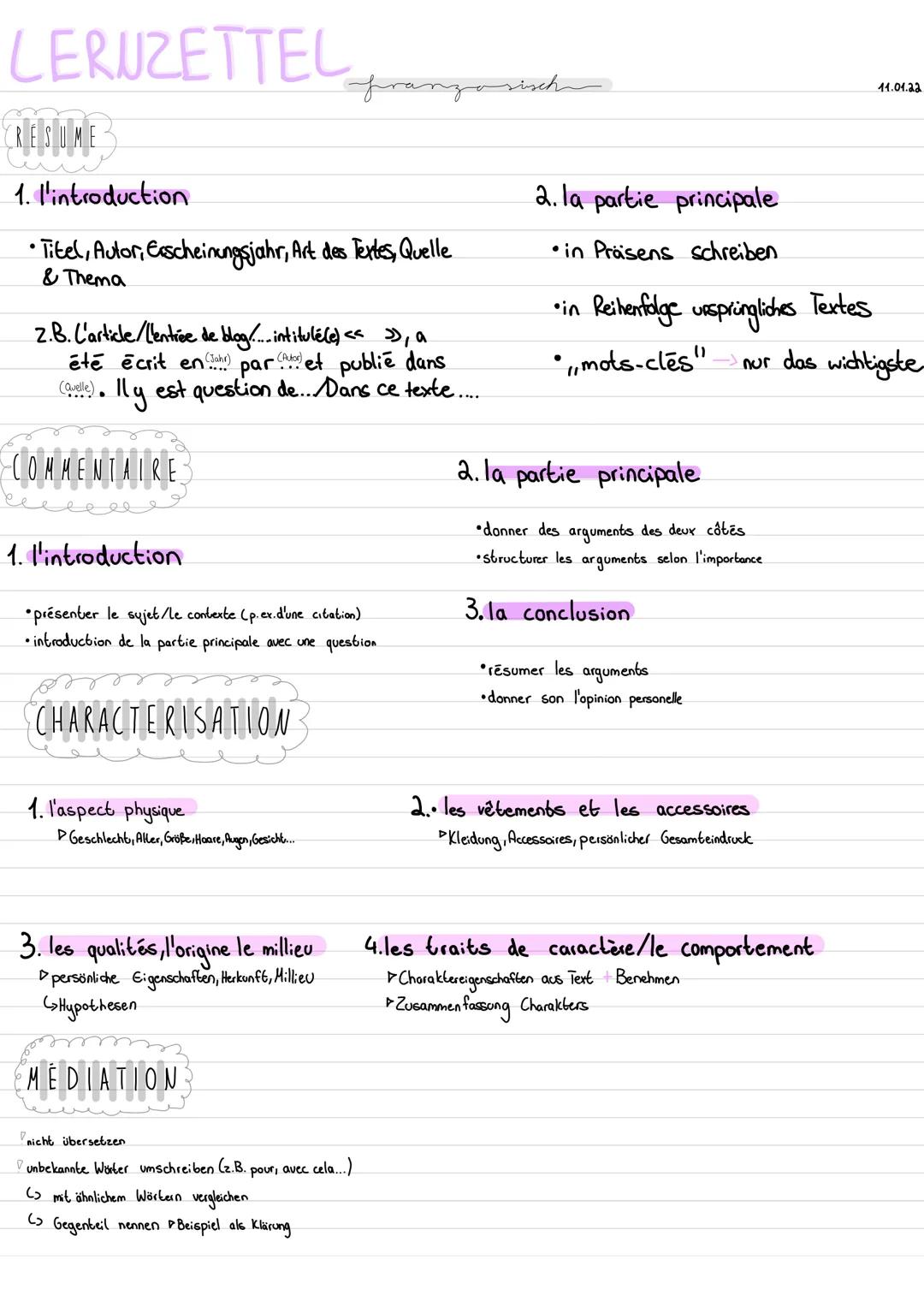 LERUZETTEL franzosisch
CRESUME
1. l'introduction
• Titel, Autor, Erscheinungsjahr, Art des Textes, Quelle
& Thema
(Actor),
Z.B. L'article/l'