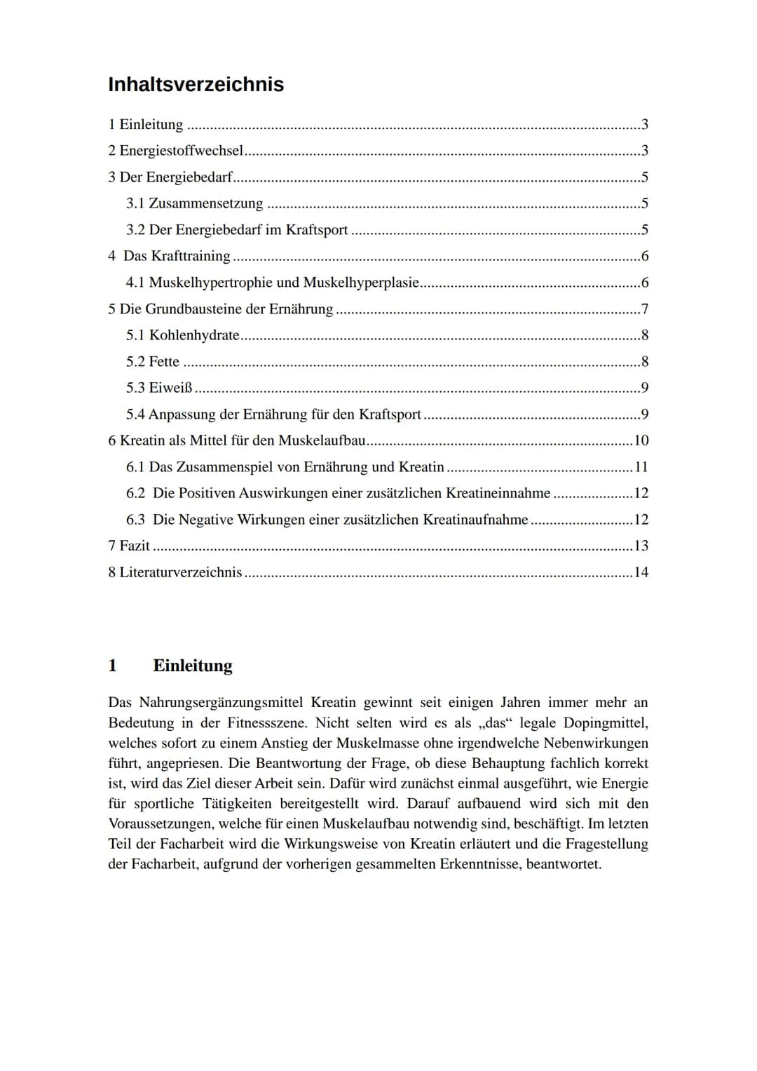 Ist eine direkte Steigerung der
Muskelmasse
durch die
Supplementierung von Kreatin
möglich?
18.02.20 Inhaltsverzeichnis
1 Einleitung
2
Energ