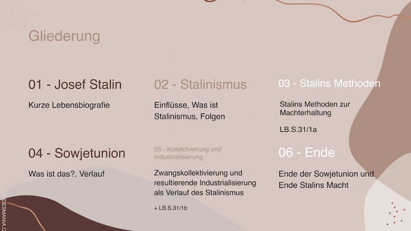 DESMANIA.C
66
,,Schluss mit der
Wer mehr
Gleichmacherei.
arbeitet, soll auch besser leben." SLIDESMANIA.CO
Russland unter Stalin
und die Sow
