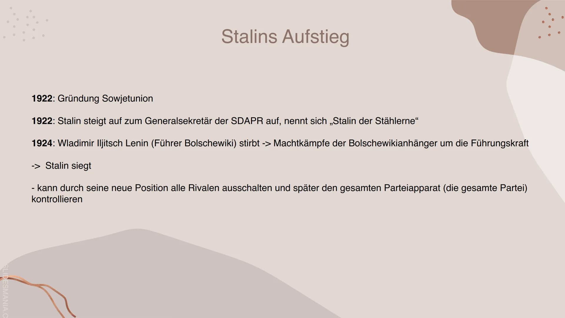 DESMANIA.C
66
,,Schluss mit der
Wer mehr
Gleichmacherei.
arbeitet, soll auch besser leben." SLIDESMANIA.CO
Russland unter Stalin
und die Sow