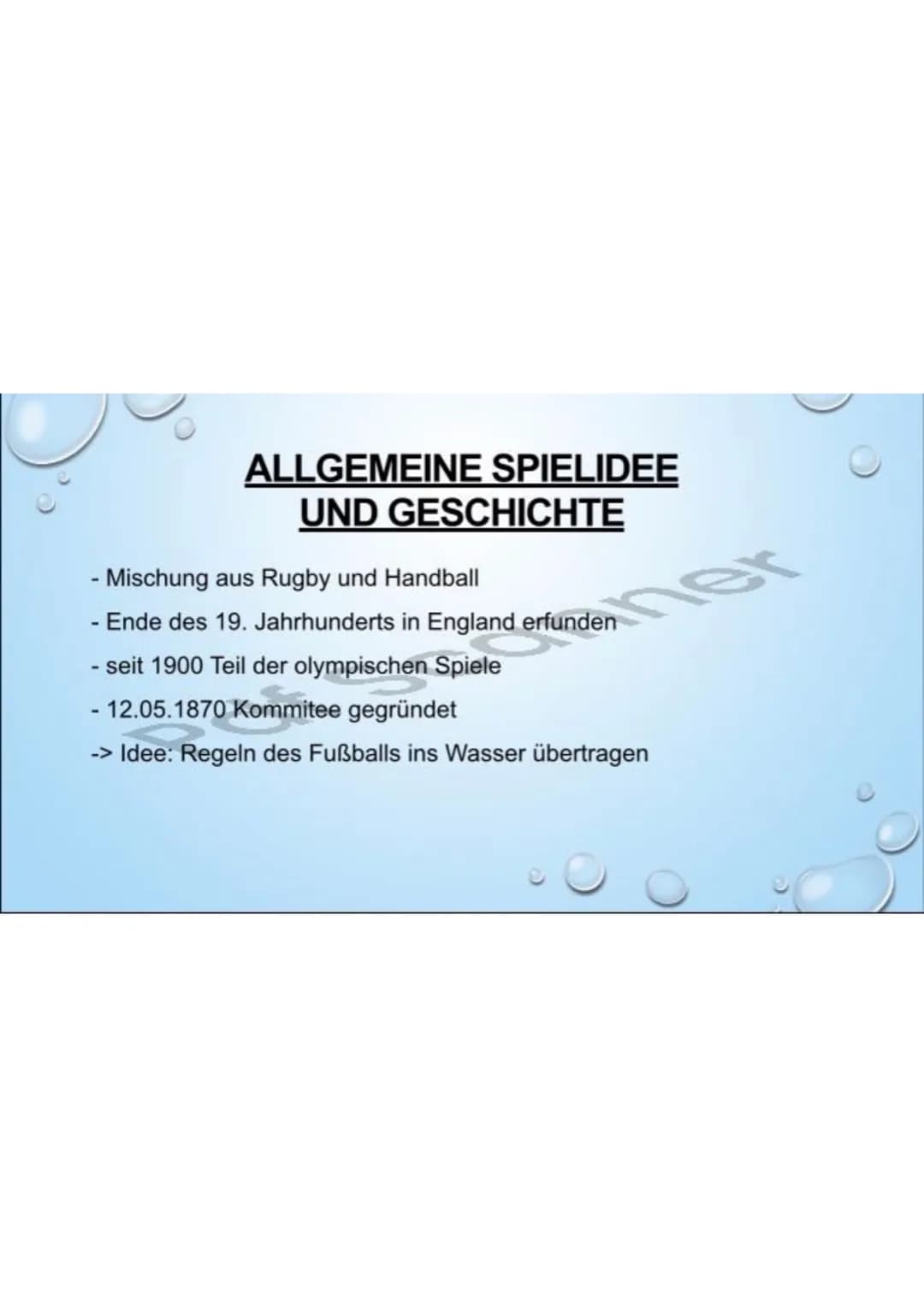 WASSERBALL
NATATION GLIEDERUNG
- Allgemeine Spielidee und Geschichte
- Rahmenbedingungen, Spielort
- Spielfeld, Ball
- Spielregeln
- Strafen