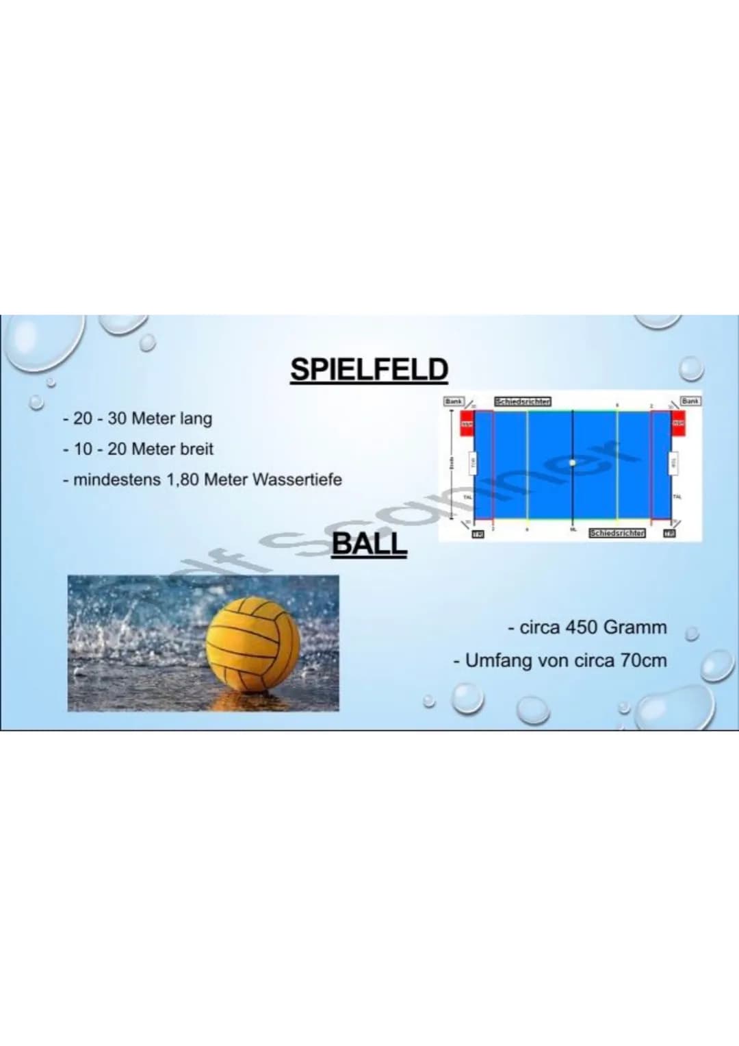 WASSERBALL
NATATION GLIEDERUNG
- Allgemeine Spielidee und Geschichte
- Rahmenbedingungen, Spielort
- Spielfeld, Ball
- Spielregeln
- Strafen