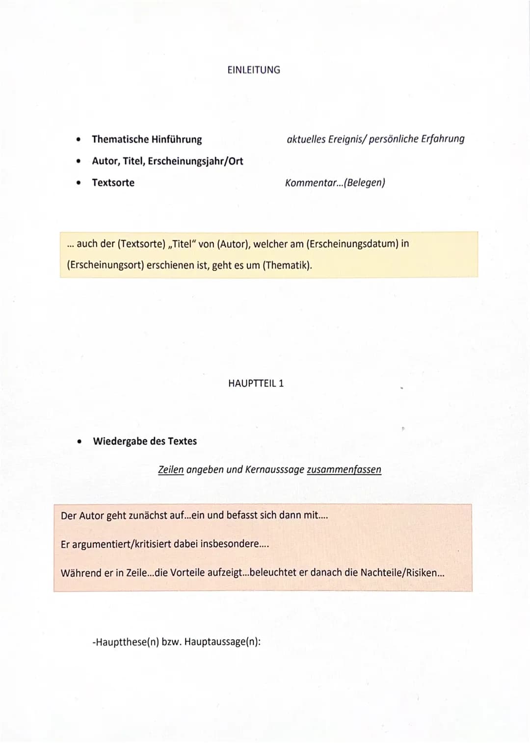 ● Thematische Hinführung
●
EINLEITUNG
Autor, Titel, Erscheinungsjahr/Ort
Textsorte
• Wiedergabe des Textes
auch der (Textsorte) ,,Titel" von