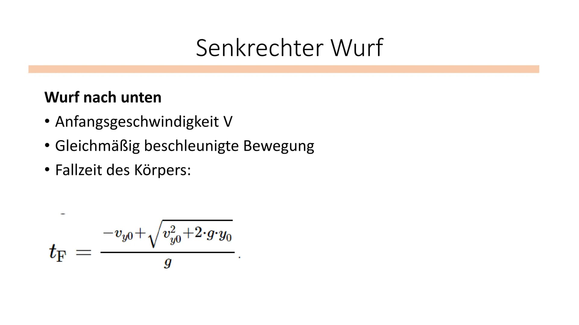 Senkrechter Wurf
Physik / Klasse 10 Wurf nach oben
Der Körper hat eine Anfangsgeschwindigkeit V
Gleichmäßig beschleunigte Bewegung: V=s/t ge