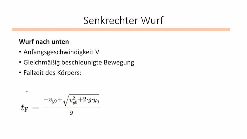 Senkrechter Wurf
Physik / Klasse 10 Wurf nach oben
Der Körper hat eine Anfangsgeschwindigkeit V
Gleichmäßig beschleunigte Bewegung: V=s/t ge