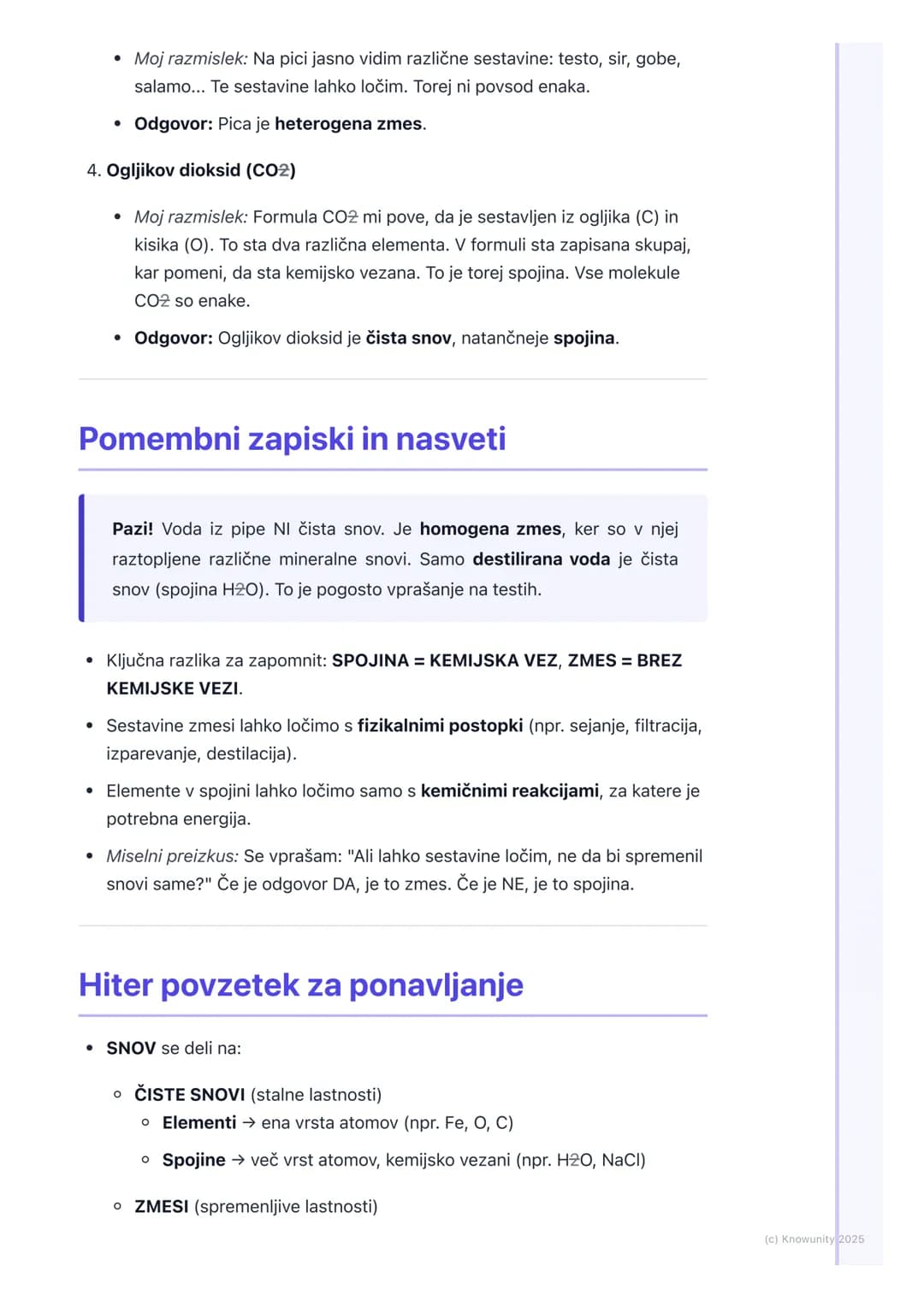# Čiste snovi in zmesi

## Uvod v snovi

Vse okoli nas je narejeno iz snovi. Snov je vse, kar ima maso in zavzema
prostor. Ampak niso vse sn
