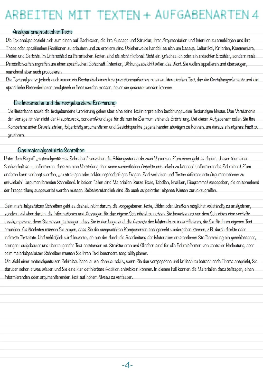 # ARBEITEN MIT TEXTEN + AUFGABENARTEN 4

Analyse pragmatischer Texte

Die Textanalyse bezieht sich zum einen auf Sachtexten, die ihre Aussag