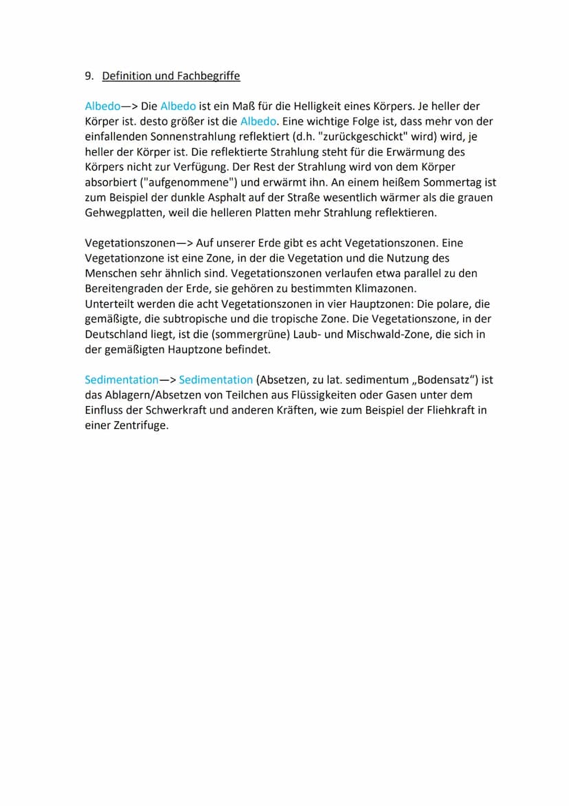 Geo Klausur
1. Auswirkungen des Klimawandels
Globale Auswirkungen:
-Das arktische Meereis schmilzt.
-Die Albedo sinkt, durch das fehlende Me
