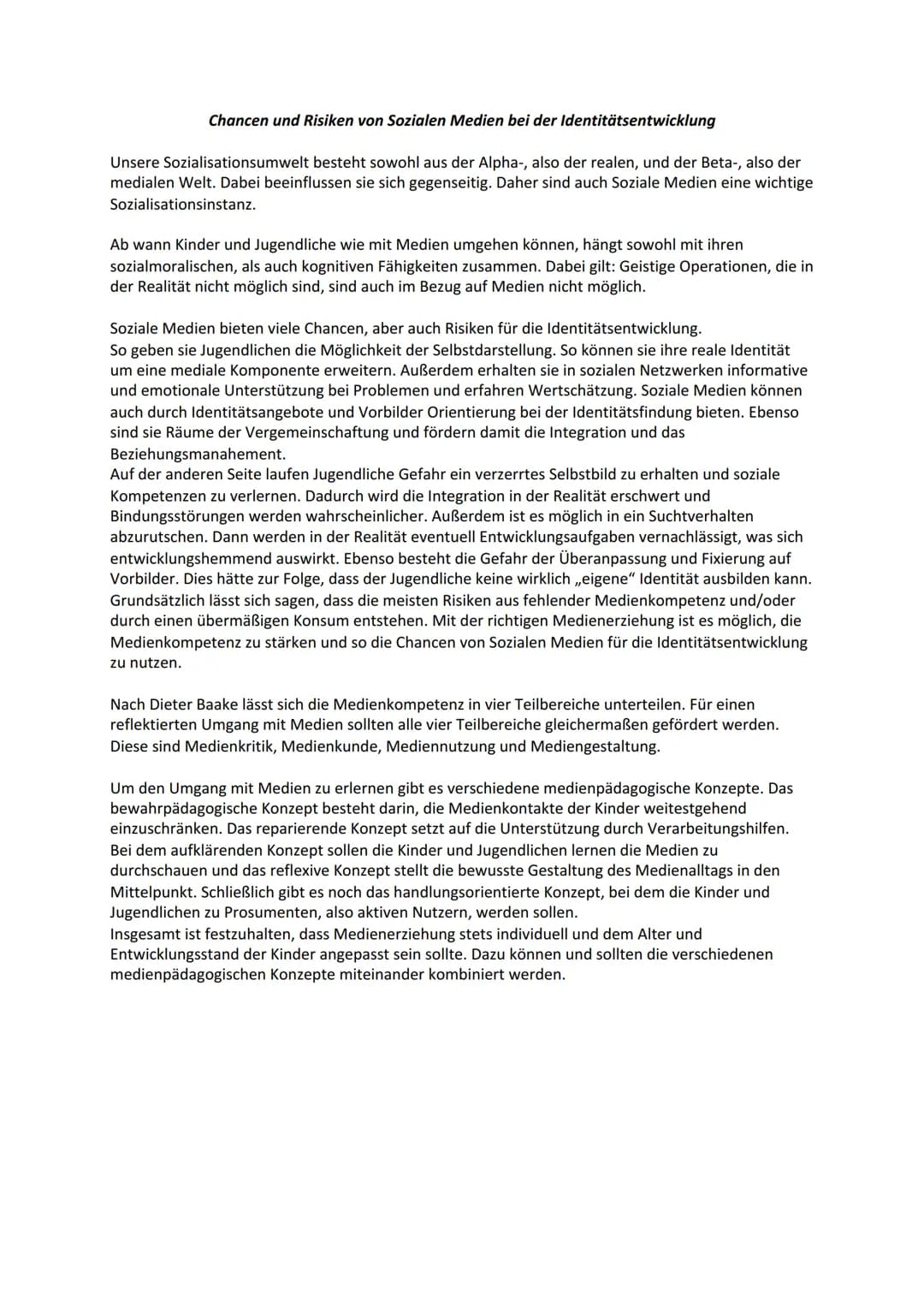 Chancen und Risiken Social Media für Jugendliche: Identitätsentwicklung und Medienkompetenz