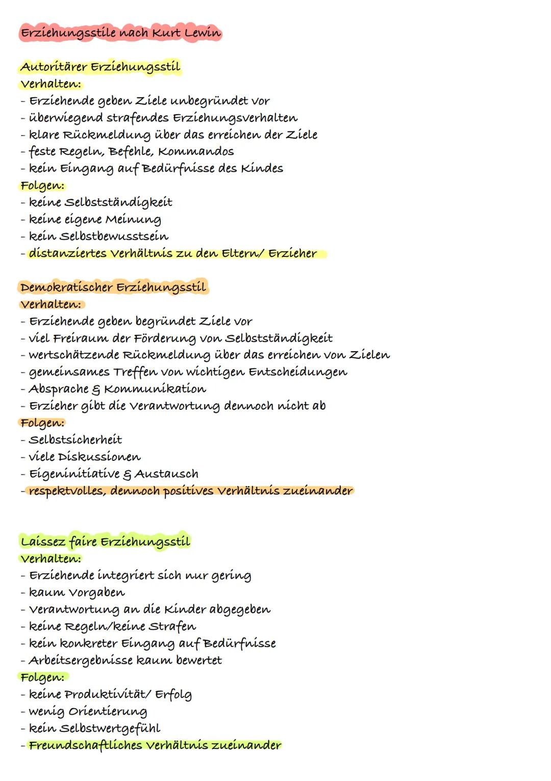 Erziehungsstile nach Kurt Lewin 