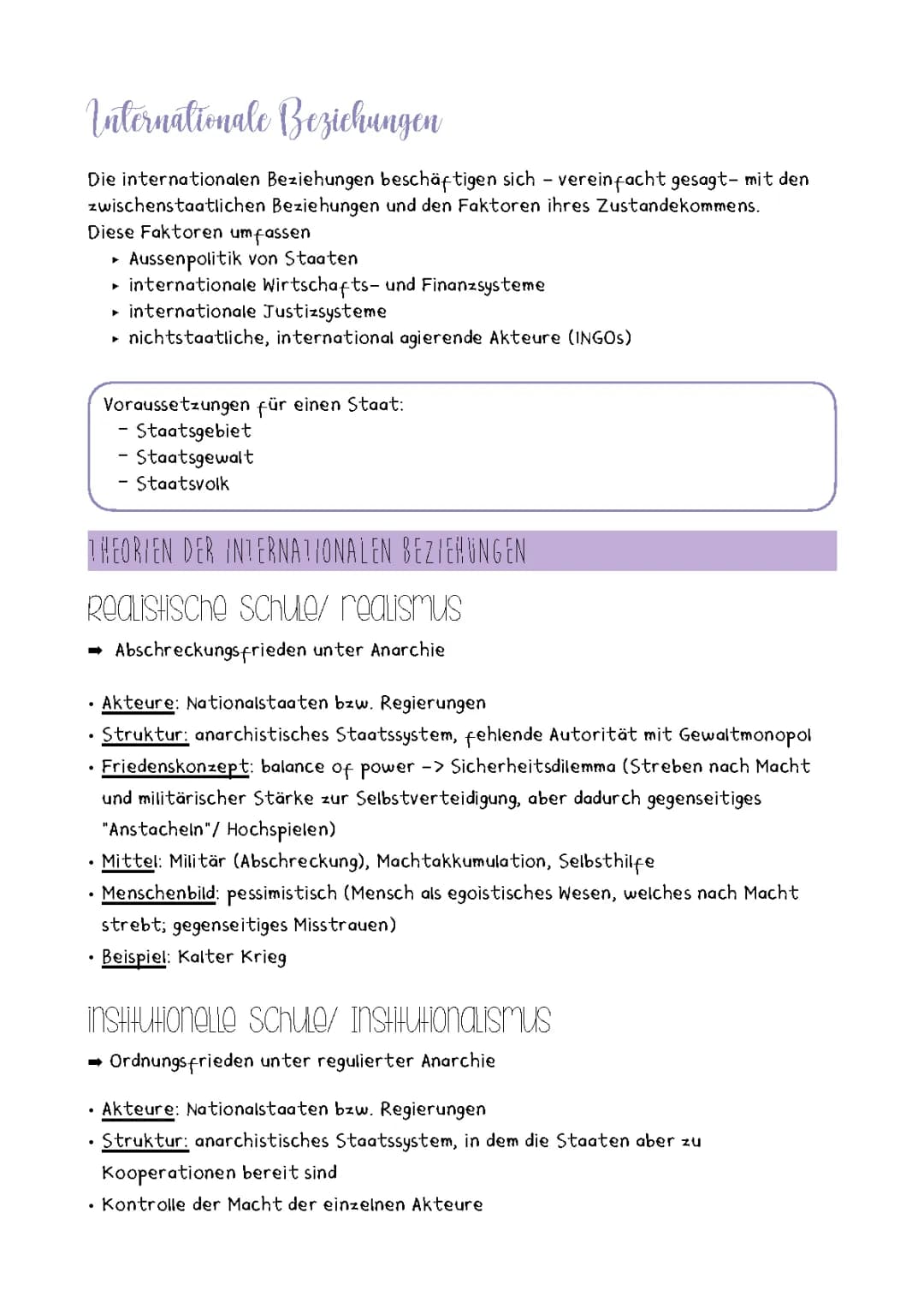 Theorien der Internationalen Beziehungen - Übersicht, Zusammenfassung und PDF