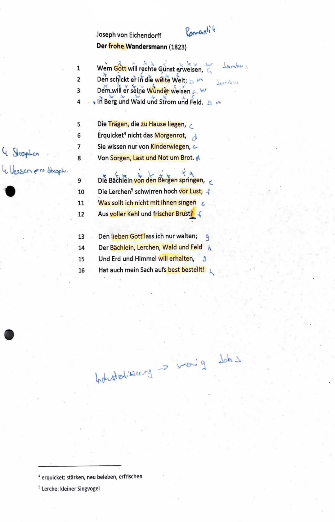 4. Klausur Q1 LK Deutsch
Thema: Lyrische Texte zu einem Themenbereich aus unterschiedlichen historischen Kontexten -
,,unterwegs sein" - Lyr