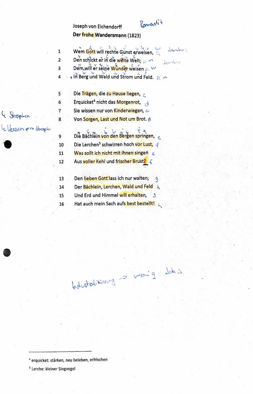 4. Klausur Q1 LK Deutsch
Thema: Lyrische Texte zu einem Themenbereich aus unterschiedlichen historischen Kontexten -
,,unterwegs sein" - Lyr