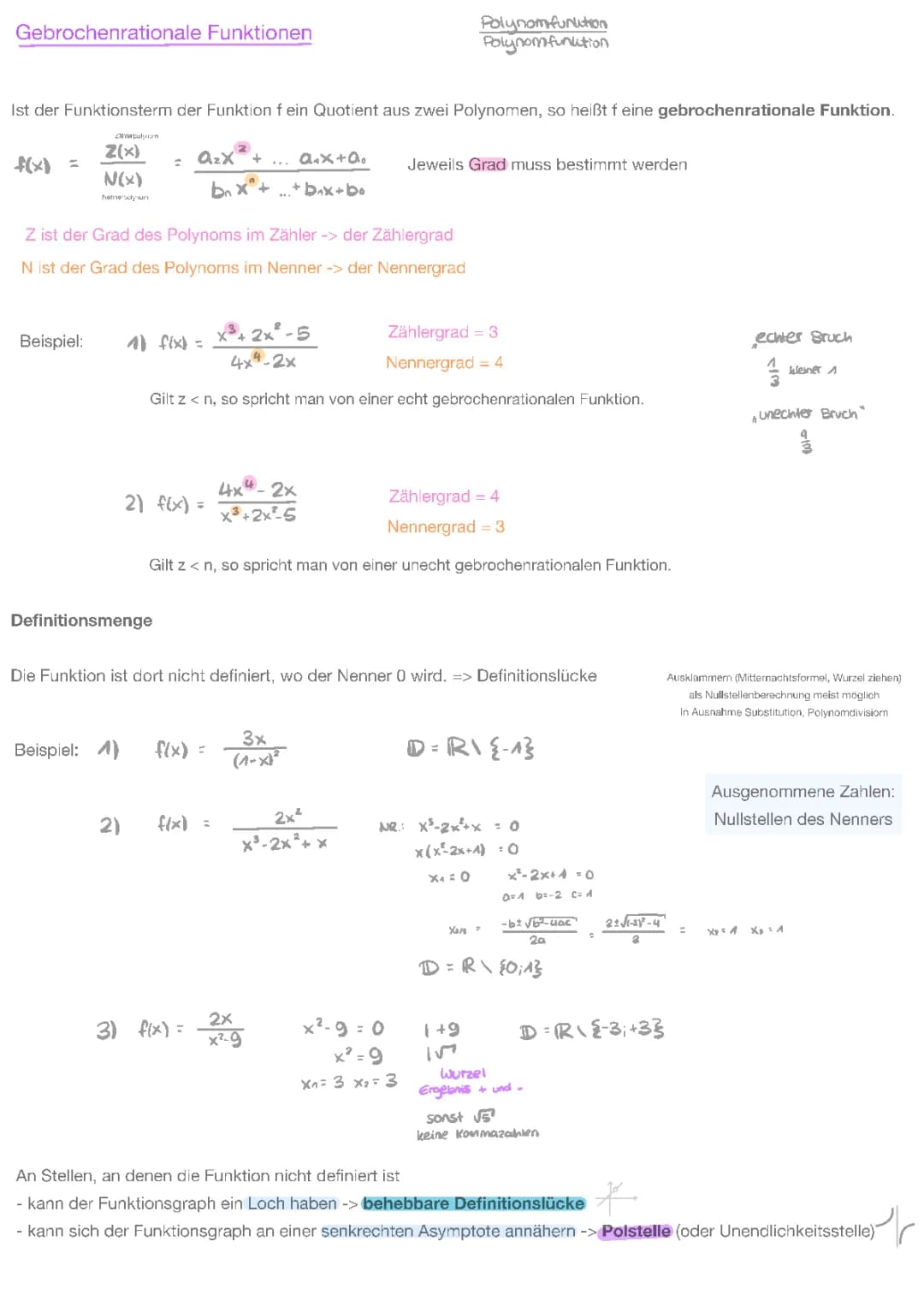 gebrochen rationale Funktionen Zusammenfassung