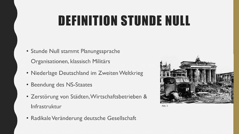 Stunde Null in Deutschland
Definition Stunde Null:
Der Begriff Stunde Null stammt aus der Planungssprache von
Organisationen, Klassisch des 