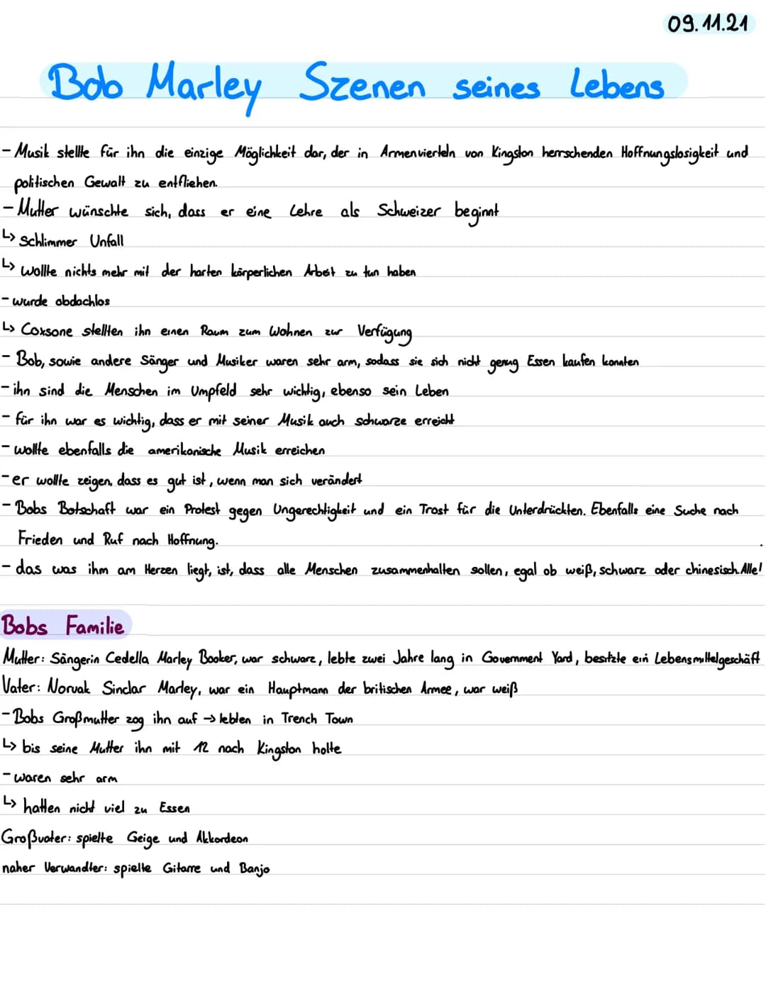 Bob Marley Szenen seines Lebens
Bob Marley
- Name: Robert Nesta Marley
-6. Februar 1945 geboren
brach mit 14 die Schule ab
zog in die Haupts