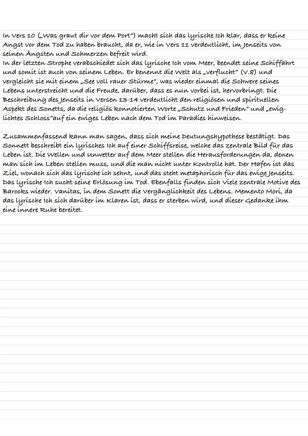 Gedichtsanalyse „An die Welt“
Das Sonett An die Welt von Andreas Gryphius aus dem Jahre 1650 stammt aus der Zeit
des Barocks. Es handelt von