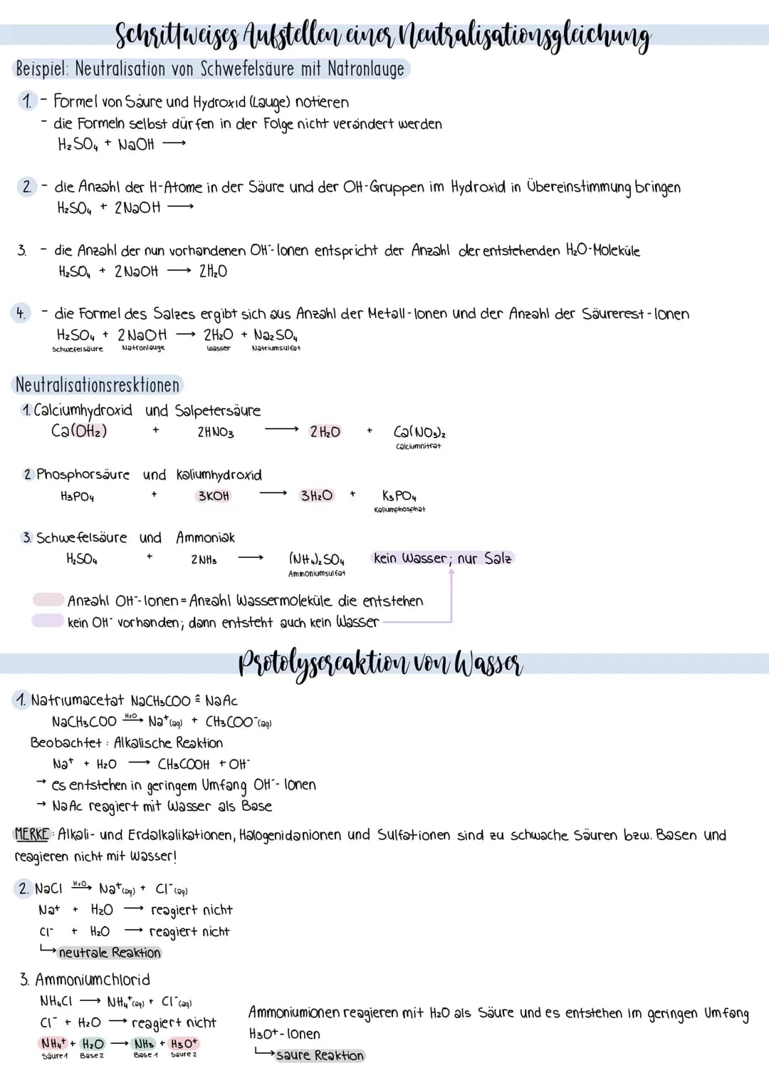 Neutralisation & Salzbildung
1. Bei der Neutralisation heben sich die
Laugenwirkung und Säurewirkung auf und
es entsteht ein Salz.
2. Bei de