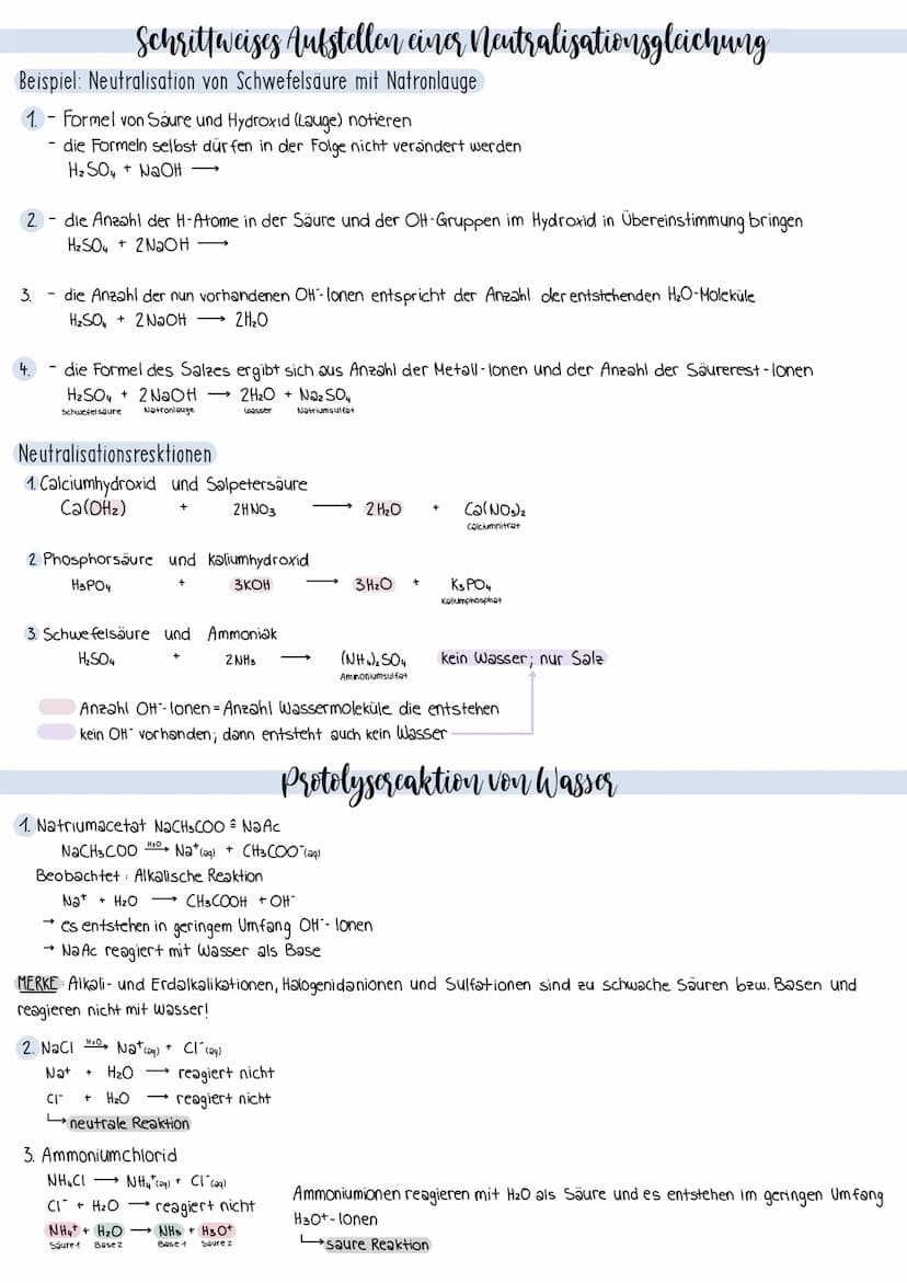 Neutralisation & Salzbildung
1. Bei der Neutralisation heben sich die
Laugenwirkung und Säurewirkung auf und
es entsteht ein Salz.
2. Bei de