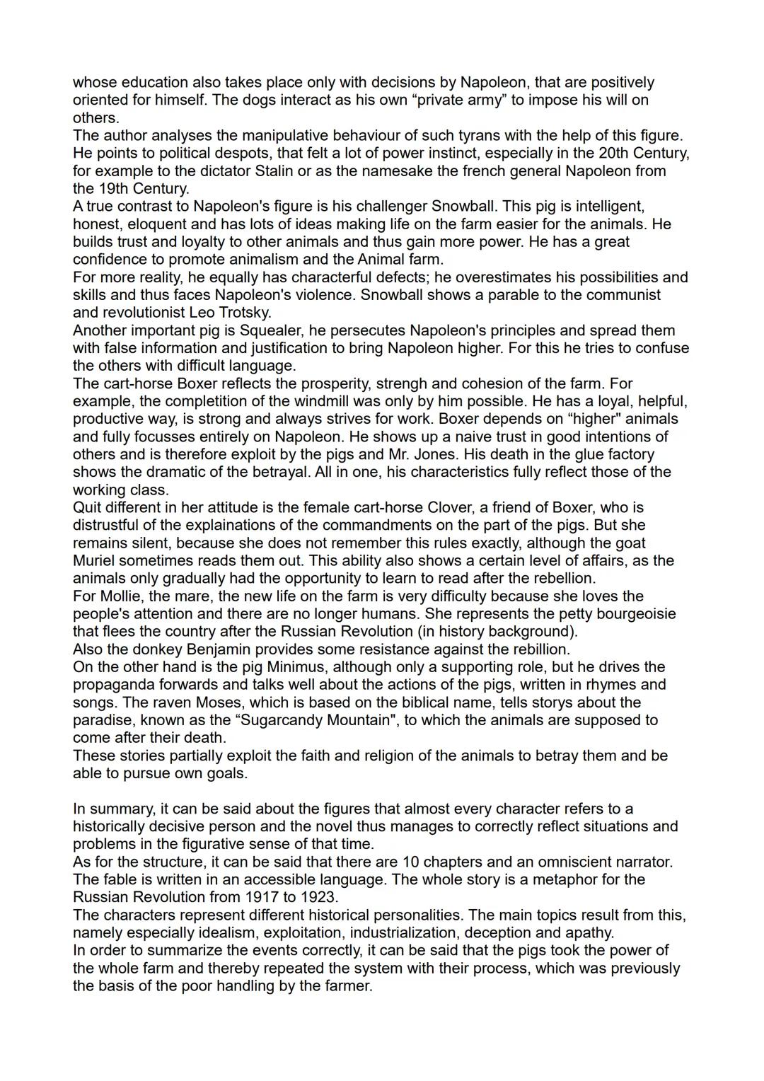 Animal Farm (1945)
In the following we would like to write a text about the fable "Animal Farm" by George
Orwell, from 1945. We focus on the