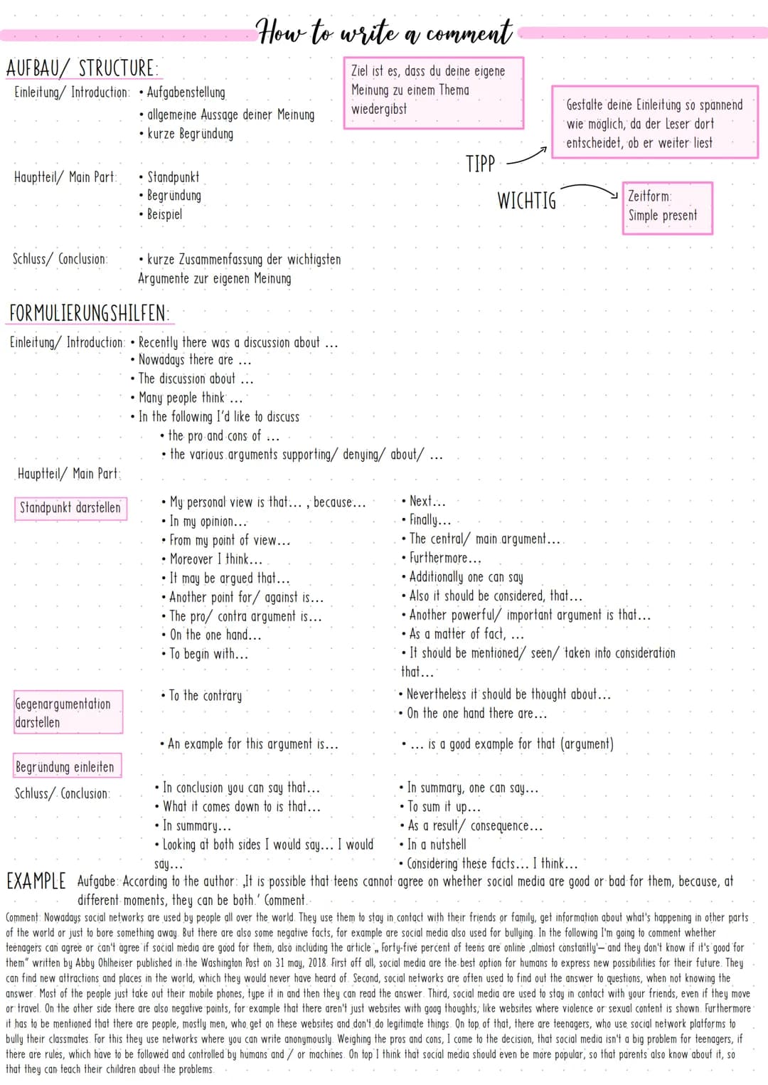 AUFBAU/ STRUCTURE:
Einleitung/ Introduction: Aufgabenstellung
Hauptteil/Main Part:
Schluss/ Conclusion:
Hauptteil/Main Part:
Standpunkt dars