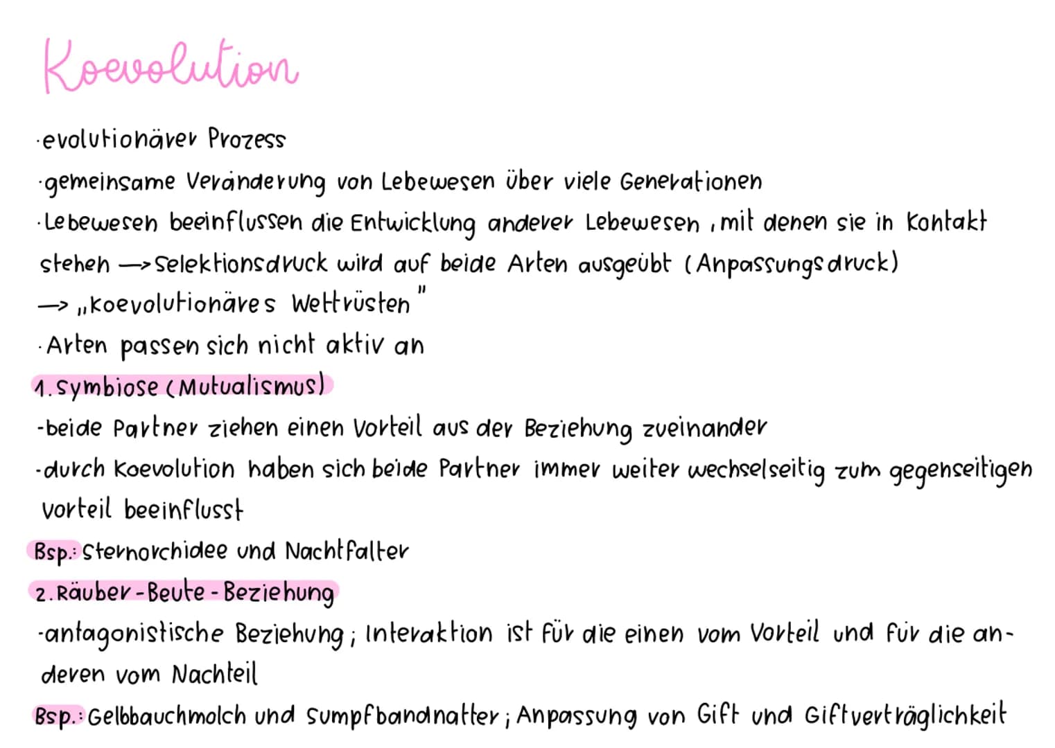 Koevolution
evolutionäver Prozess
·gemeinsame Veränderung von Lebewesen über viele Generationen
· Lebewesen beeinflussen die Entwicklung and