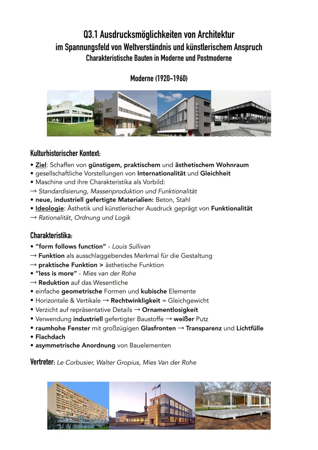 Q3.1 Ausdrucksmöglichkeiten von Architektur
im Spannungsfeld von Weltverständnis und künstlerischem Anspruch
Charakteristische Bauten in Mod