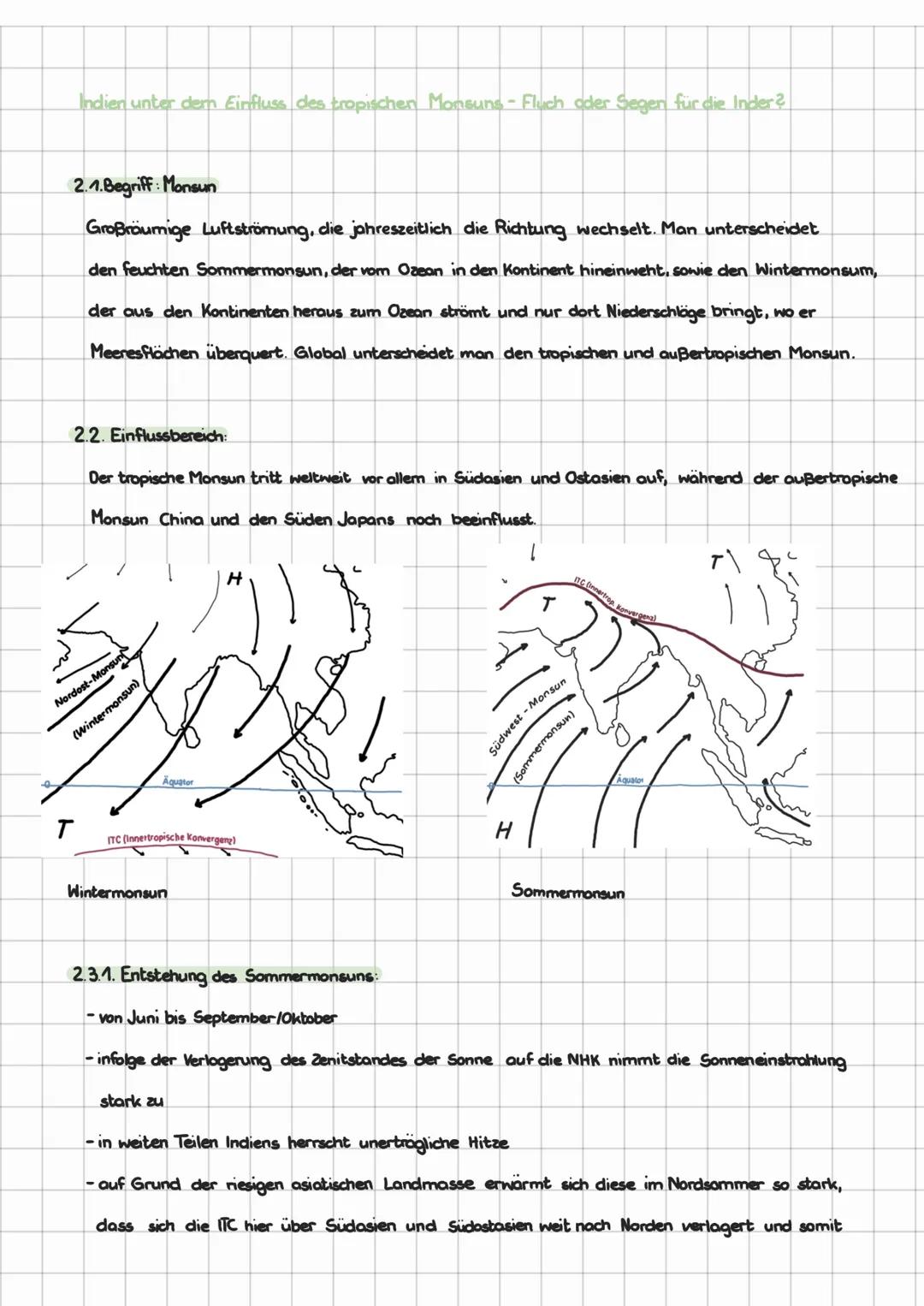 Indien unter dem Einfluss des tropischen Monsuns - Fluch oder Segen für die Inder?
2.1.Begriff: Monsun
Großräumige Luftströmung, die jahresz