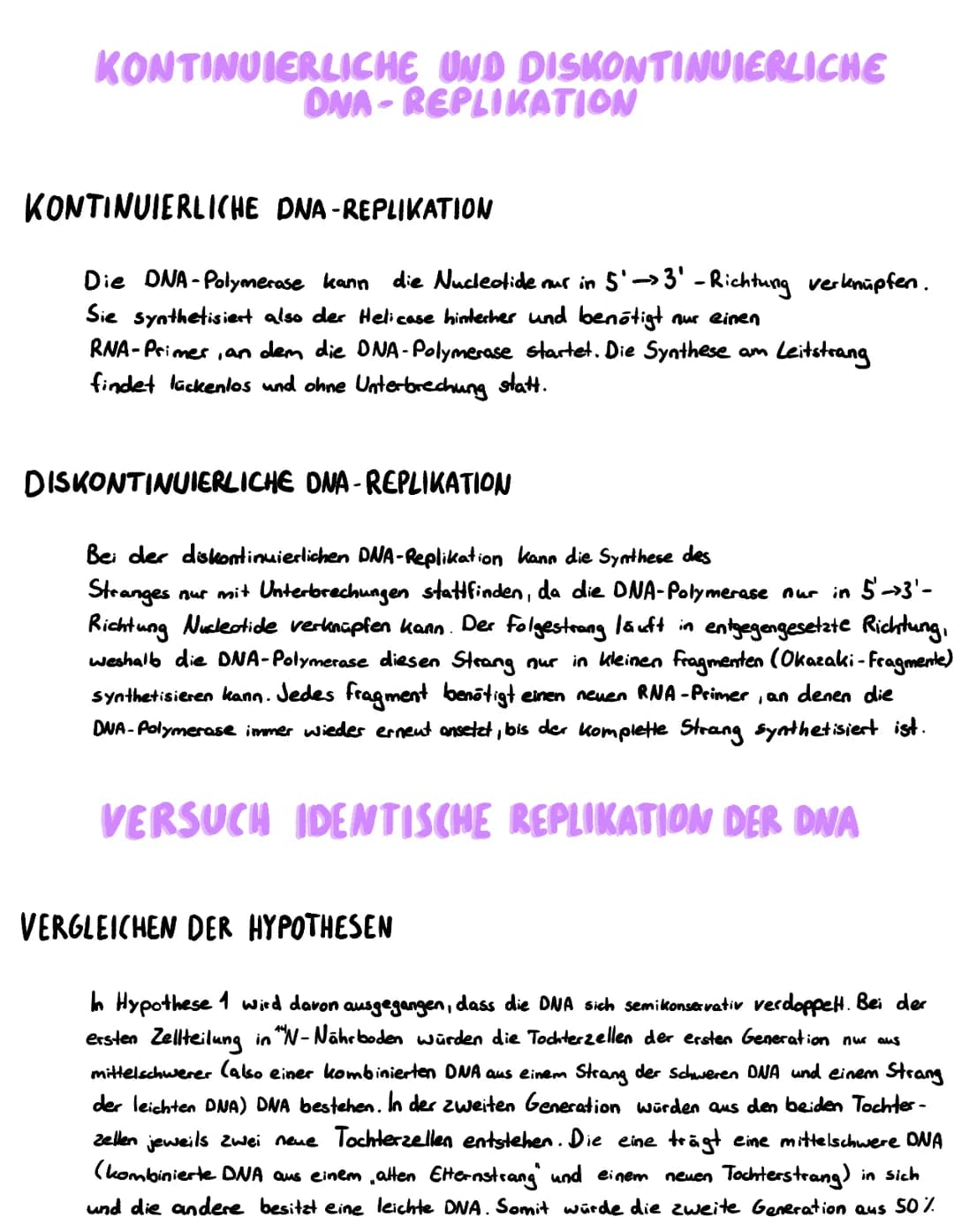 
<p>Die DNA besteht aus einem mittelschweren und einem 50% leichten Anteil. Es gibt zwei Hypothesen zur Verdopplung der DNA: Die erste besag