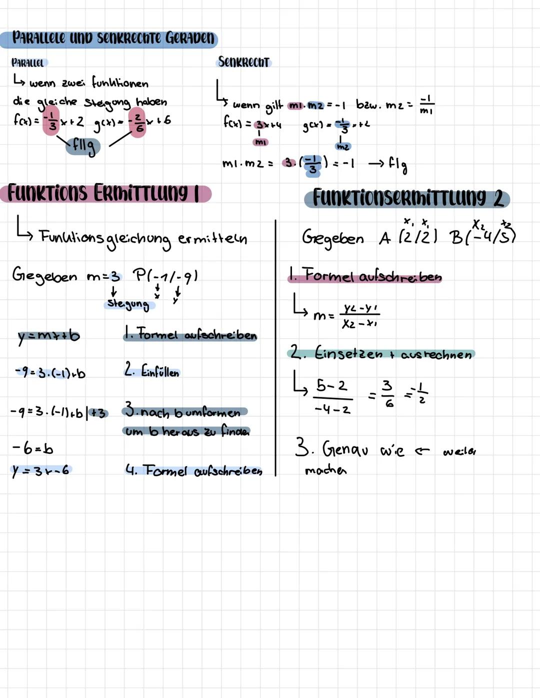 SchniTTPunkte
BeRechnen
f(x) = 2.x-2
g(x) == x+6
2
1. Unterschiedliche Steigungen?
2. Gleichsetzen + nach + auflösen
2₁x-2=-²/3₁ x + 6 | 12
