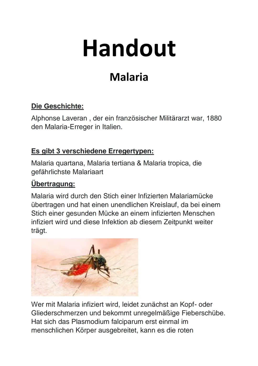 Malaria
Präsentation von
Romina Boketta
C # Handout

Malaria

Die Geschichte:

Alphonse Laveran, der ein französischer Militärarzt war, 1880