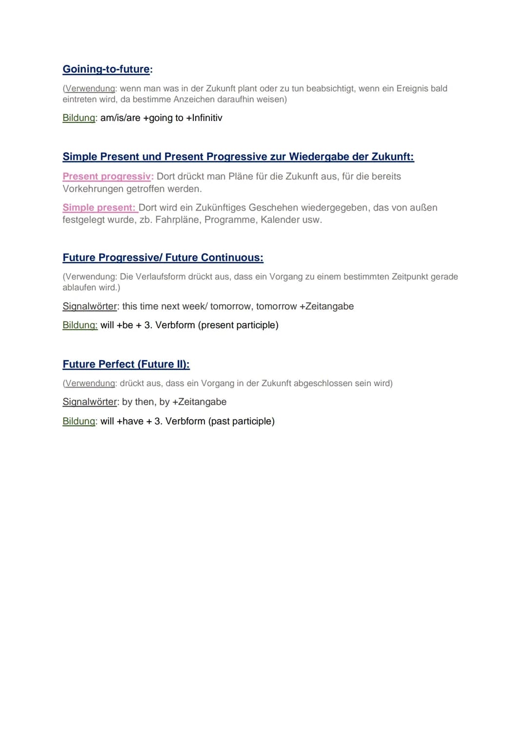 Zeitformen - Englisch
Simple Present:
(Verwendung: Tätigkeiten (gewohnheitsgemäßigte/ häufig ausführend), Allgemeine Aussagen)
Signalwörter: