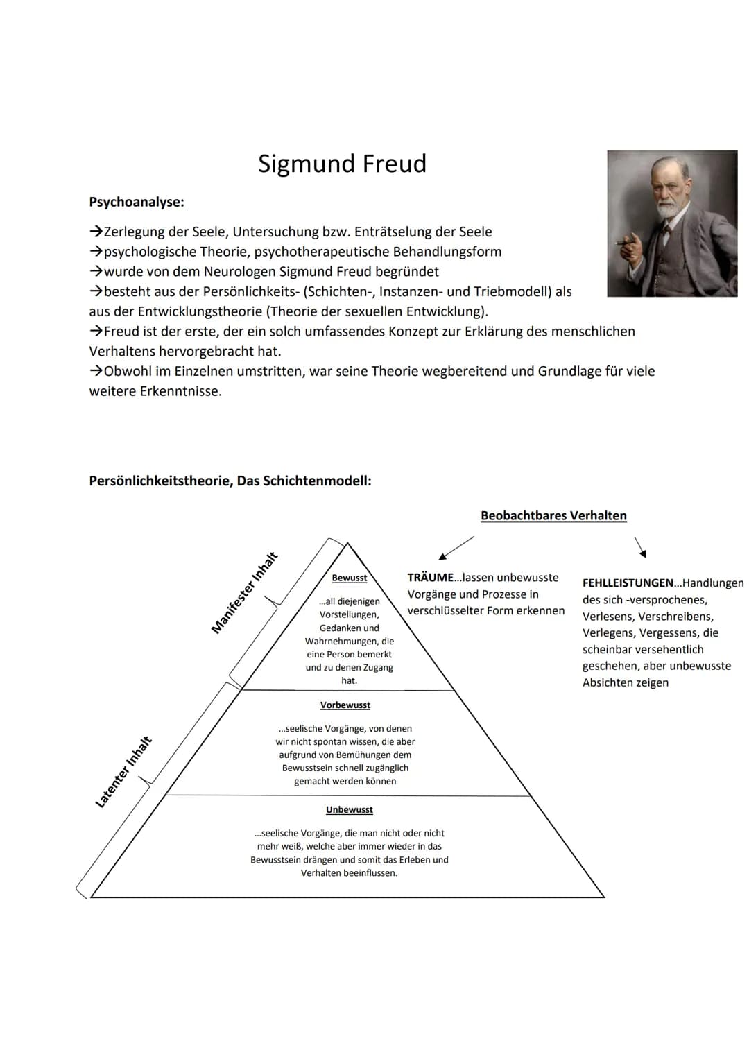 Sigmund Freud
Psychoanalyse:
→Zerlegung der Seele, Untersuchung bzw. Enträtselung der Seele
→psychologische Theorie, psychotherapeutische Be